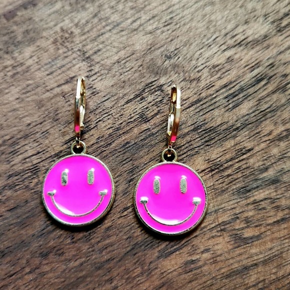 Smiley Hoop Dangle Earrings - Picture 3 of 4